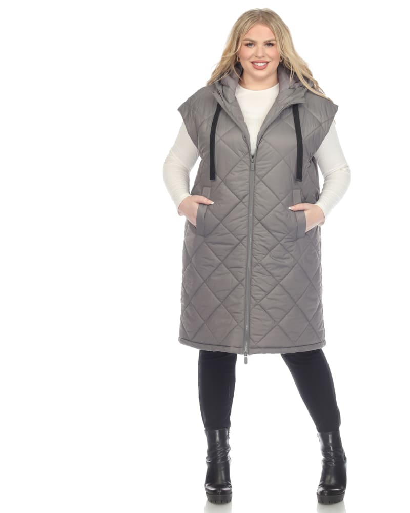 Women's Diamond Quilted Hooded Puffer Vest Grey